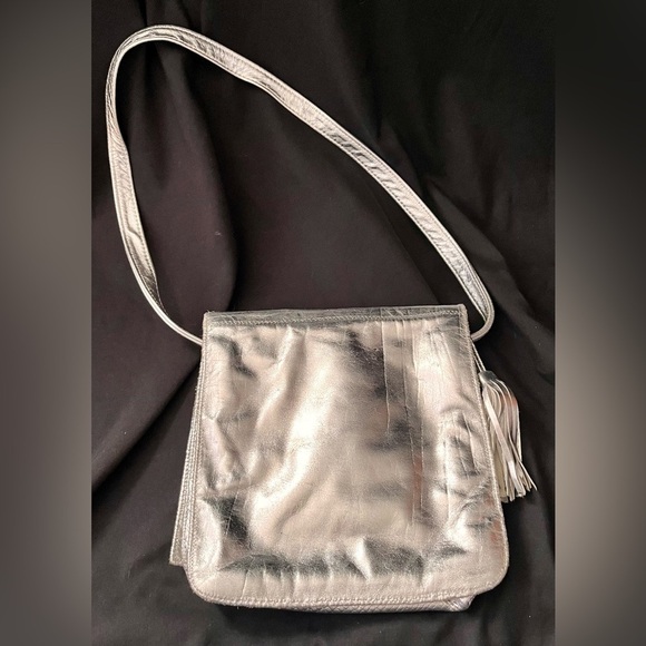 Bags by Pinky Genuine Leather Silver Studded VTG 80s Crossbody Purse USA Made - Picture 6 of 17
